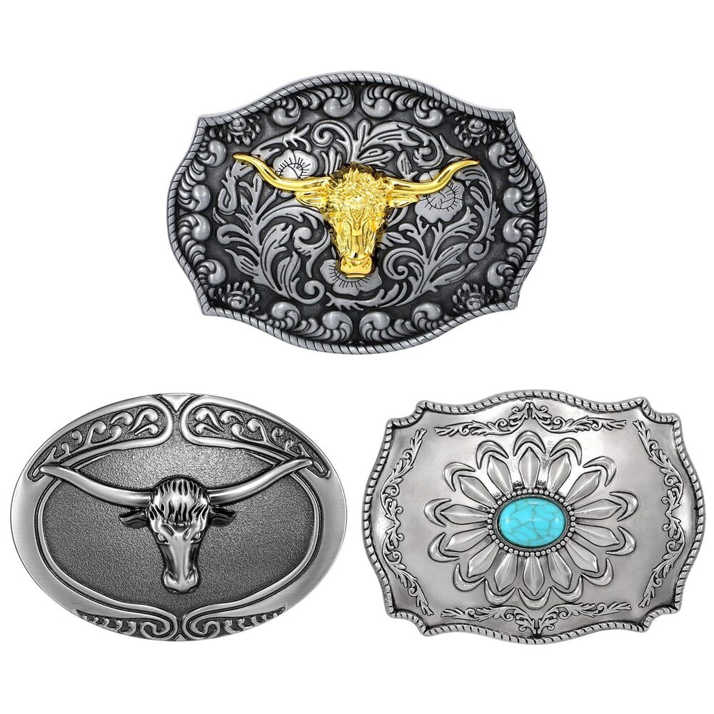 3270 Western Belt Buckle Set – Gold Bull Design with Antique Silver &